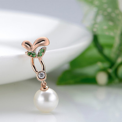 18K金项链女时尚18K黄金锁骨链简约珍珠吊坠宝石项链珠宝首饰女款