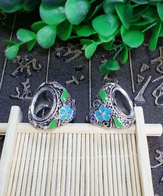 厂家批发925纯银 空托 戒托 镶嵌掐丝珐琅景泰蓝戒指托 银托12*16