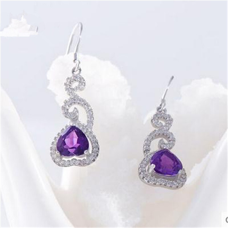 旺顺   珠宝首饰   银仿紫水晶耳坠女款   礼物